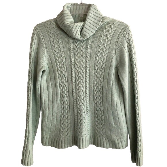 Ellen Tracy Cable Knit Turtleneck Sweater Womens M 80s Merino Wool Silk Seafoam - Picture 1 of 13